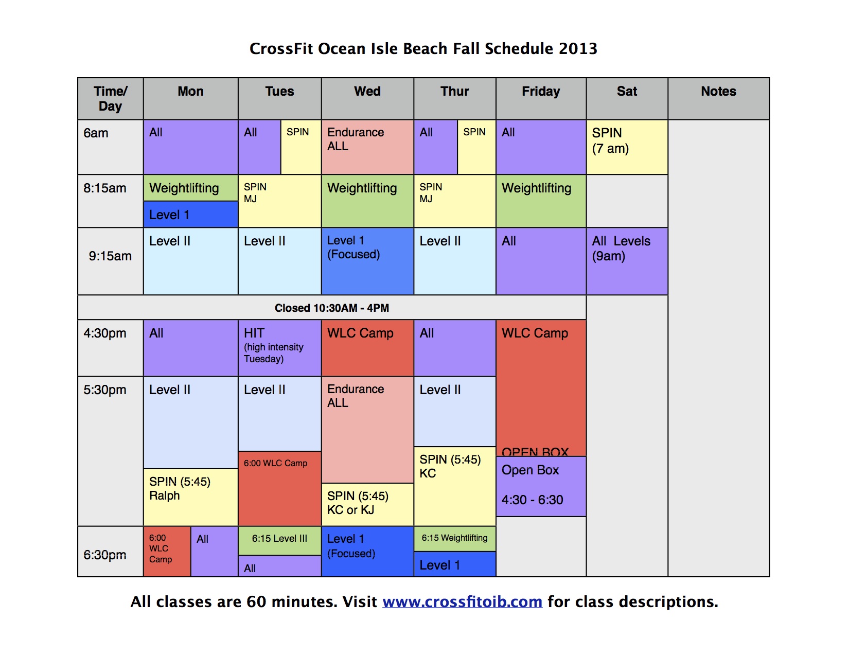 Fall Schedule | CrossFit Ocean Isle Beach
